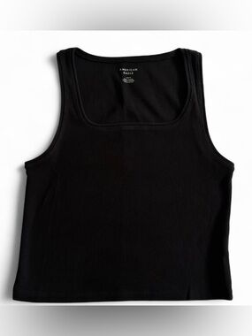 Black Ribbed Square-Neck Tank Top